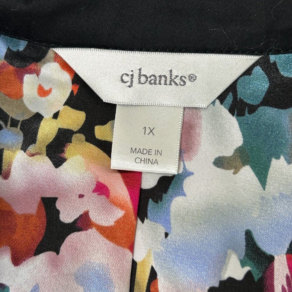 CJ Banks Blazer Jacket Womens 1X Black Two Button Stretch Floral Cuff Office - Picture 7 of 15